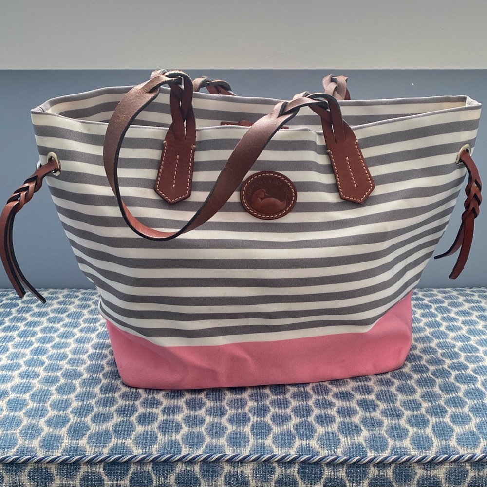 Dooney & Bourke Large Pink, Gray and White Canvas and Leather Tote